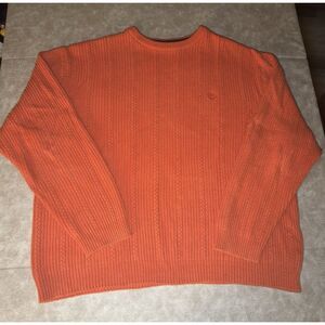 Chaps Ralph Lauren Cable Knit Fisherman Aran Sweater Men’s XXL Orange Chunky